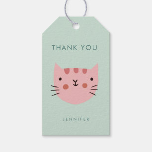 Schattige Roze Kat Verjaardag bedankt Cadeaulabel