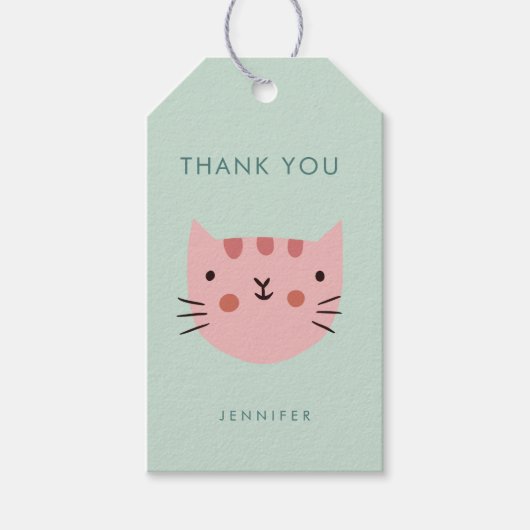 Schattige Roze Kat Verjaardag bedankt Cadeaulabel (Voorkant)