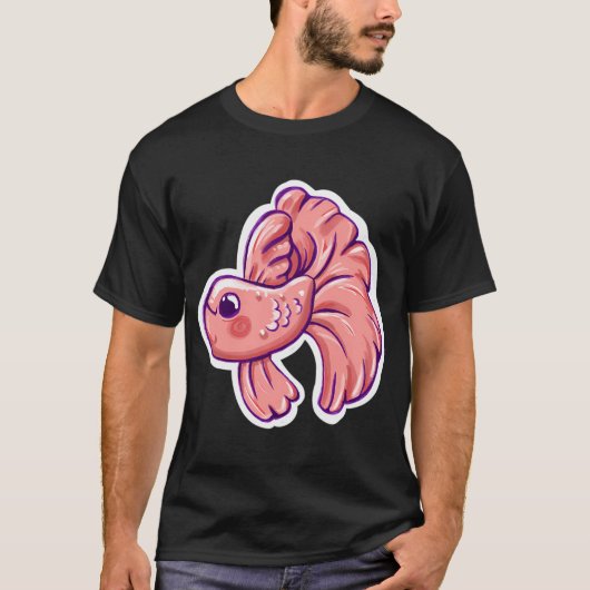 Schattige roze kawaii betta vis t-shirt (Voorkant)