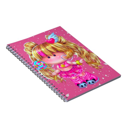 Schattige roze Kawaii Doll Notitieboek (Rechterzijde)