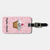 Schattige Roze Kawaii Gelukkige Gezicht Cupcake Me Bagagelabel (Voorkant horizontaal)