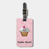 Schattige Roze Kawaii Gelukkige Gezicht Cupcake Me Bagagelabel (Voorkant verticaal)