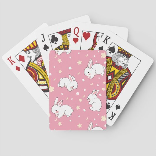 Schattige Roze Kawaii Konijn Doodle Pokerkaarten (Achterkant)