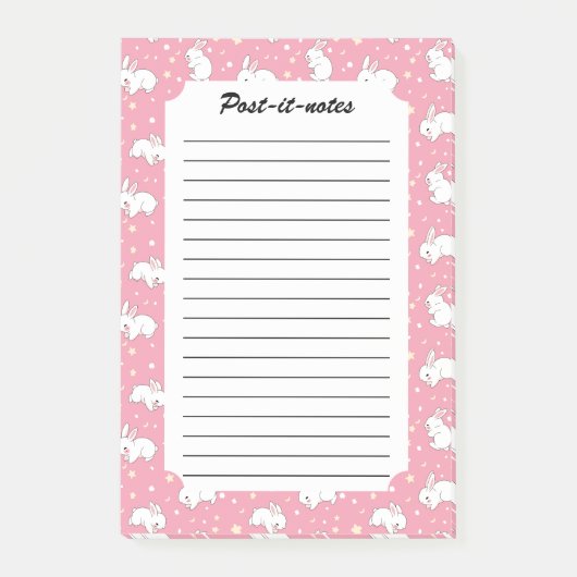 Schattige Roze Kawaii Konijn Doodle Post-it® Notes (Voorkant)