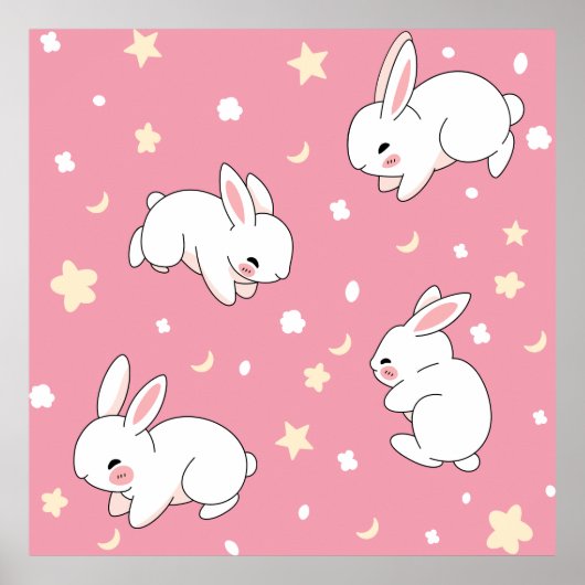 Schattige Roze Kawaii Konijn Doodle Poster (Voorkant)