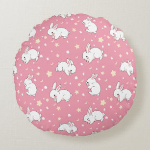 Schattige Roze Kawaii Konijn Doodle Rond Kussen