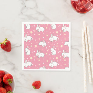 Schattige Roze Kawaii Konijn Doodle Servet