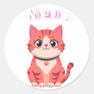 Schattige Roze Kawaii Lapjeskat "Meow" Illustratie Ronde Sticker