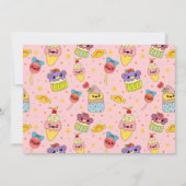 Schattige roze kawaii snoepjes happy 1st verjaarda kaart (Achterkant)