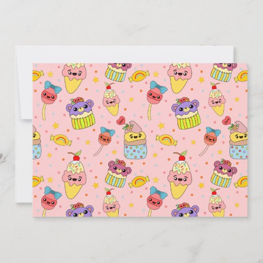 Schattige roze kawaii snoepjes happy 1st verjaarda kaart (Achterkant)