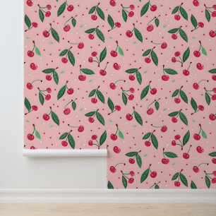 Schattige Roze Kersen Coquette Patroon Home Decor Behang