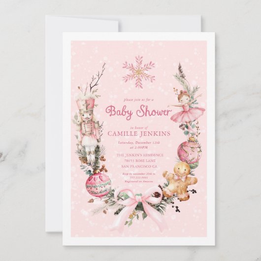 Schattige Roze Kerst Baby shower Kaart (Voorkant)