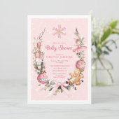 Schattige Roze Kerst Baby shower Kaart (Staand voorkant)