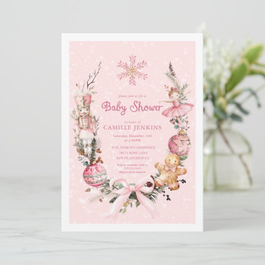 Schattige Roze Kerst Baby shower Kaart (Staand voorkant)