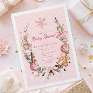 Schattige Roze Kerst Baby shower Kaart