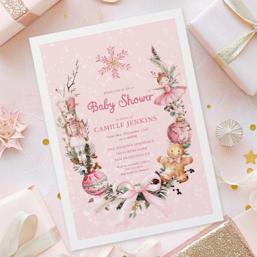 Schattige Roze Kerst Baby shower Kaart