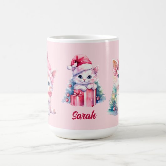 Schattige Roze Kerst Kittens Custom Koffiemok (Center)