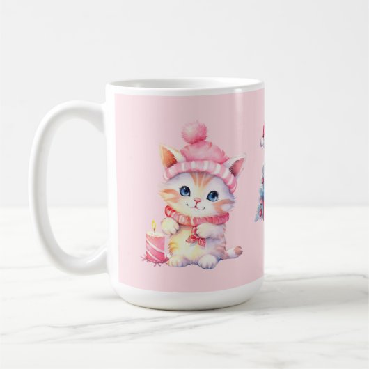 Schattige Roze Kerst Kittens Custom Koffiemok (Links)