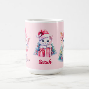 Schattige Roze Kerst Kittens Custom Koffiemok