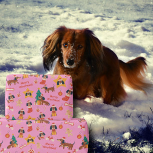 Schattige Roze Kerst Kortharige Hond Fijne Woefmas Cadeaupapier