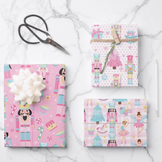 Schattige Roze Kerst Notenkraker Ballet Inpakpapier Vel (Voorkant)