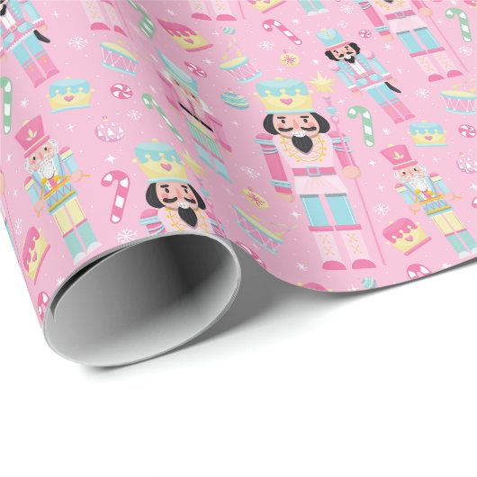 Schattige roze kerst notenkraker cadeaupapier (Rol Hoek)