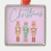 Schattige Roze Kerst Notenkrakers op Roze | Metalen Ornament (Voorkant)