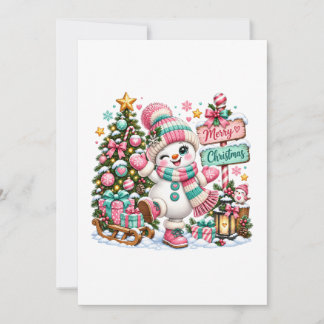 Schattige Roze Kerst Sneeuwman Aankondiging