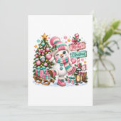 Schattige Roze Kerst Sneeuwman Aankondiging (Staand voorkant)