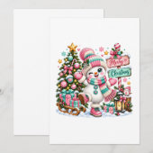 Schattige Roze Kerst Sneeuwman Aankondiging (Voorkant / Achterkant)