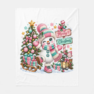 Schattige Roze Kerst Sneeuwman Fleece Deken