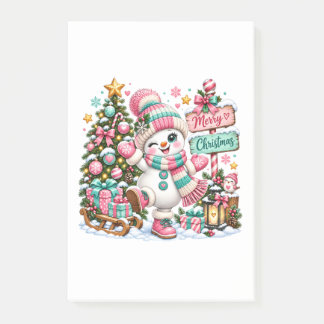 Schattige Roze Kerst Sneeuwman Post-it® Notes