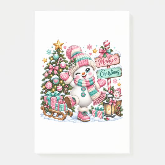 Schattige Roze Kerst Sneeuwman Post-it® Notes (Voorkant)