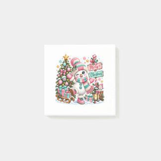 Schattige Roze Kerst Sneeuwman Post-it® Notes
