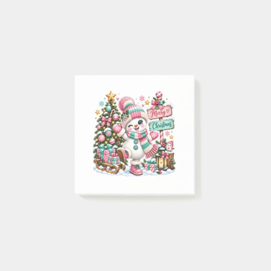 Schattige Roze Kerst Sneeuwman Post-it® Notes (Voorkant)