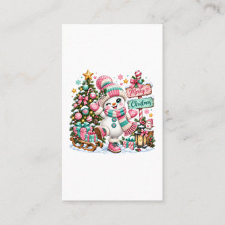 Schattige Roze Kerst Sneeuwman Visitekaartje