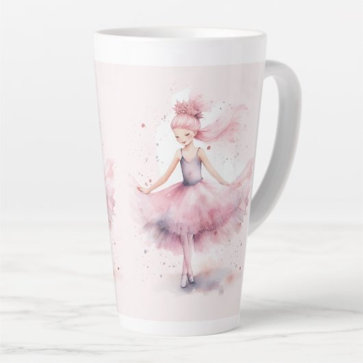 Schattige roze kerstballerina waterverf latte mok (Rechterhoek)