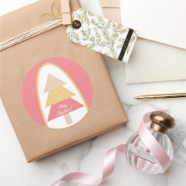 Schattige Roze Kerstboom Ronde Sticker