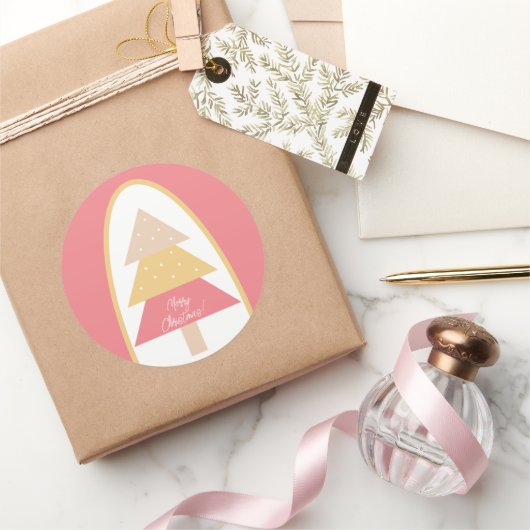 Schattige Roze Kerstboom Ronde Sticker (Geschenken)