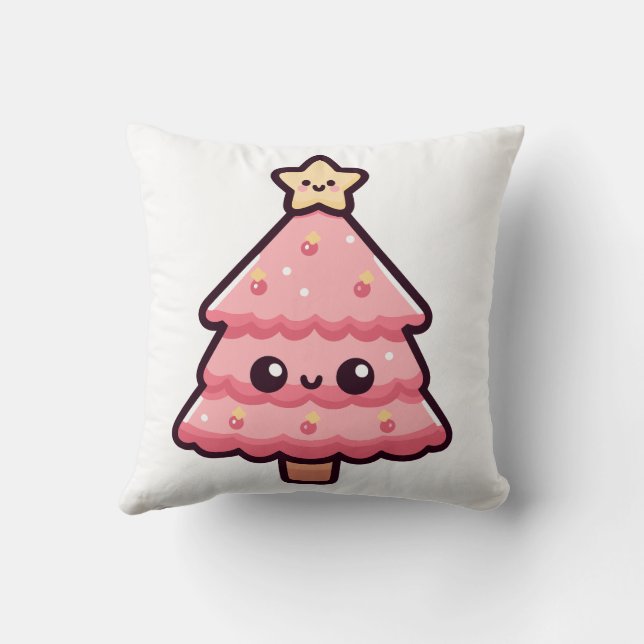Schattige roze kerstboomkarakter kussen (Achterkant)
