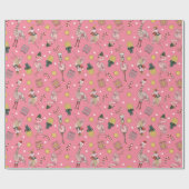 Schattige roze kerstflamingo en ananaspatroon cadeaupapier (Vlak)