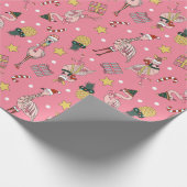 Schattige roze kerstflamingo en ananaspatroon cadeaupapier (Hoek)