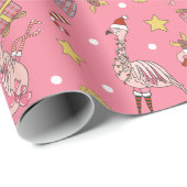 Schattige roze kerstflamingo en ananaspatroon cadeaupapier (Rol Hoek)