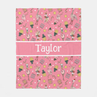 Schattige roze kerstflamingo en ananaspatroon fleece deken