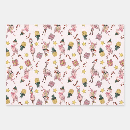 Schattige roze kerstflamingo en ananaspatroon inpakpapier vel (Voorkant 2)