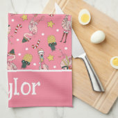 Schattige roze kerstflamingo en ananaspatroon theedoek (Quarter Fold)