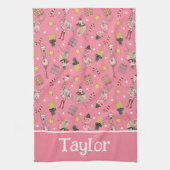 Schattige roze kerstflamingo en ananaspatroon theedoek (Verticaal)