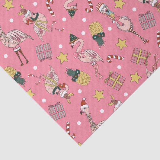 Schattige roze kerstflamingo en ananaspatroon tissuepapier (Detail)