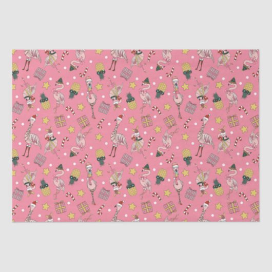 Schattige roze kerstflamingo en ananaspatroon tissuepapier (Voorkant)