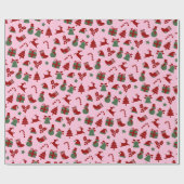 Schattige roze kerstinpakpapier cadeaupapier (Vlak)